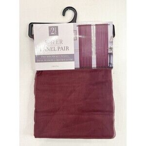 NEW Curtain Sheer 2 Rod Pocket Panels Pair Soft Light Maroon Crystal 104 X 84